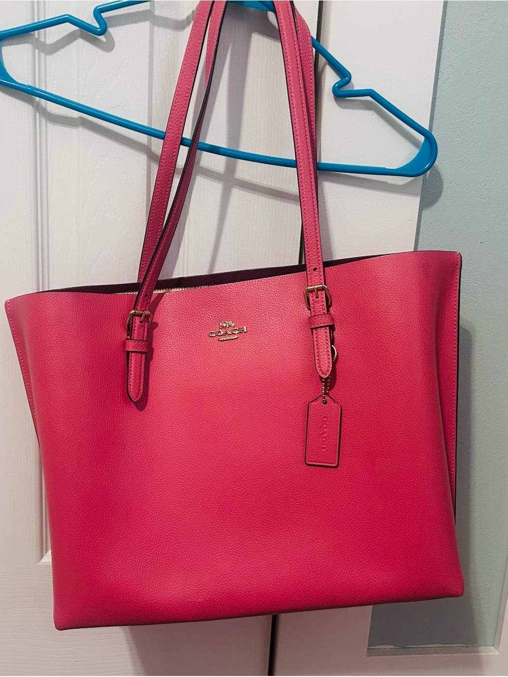 Coach Hot Pink Leather Tote with Gold Hardware